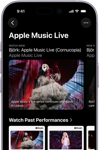 Apple Music Live Bildschirm auf dem iPhone mit „Jetzt ansehen“ und vergangenen Konzerten