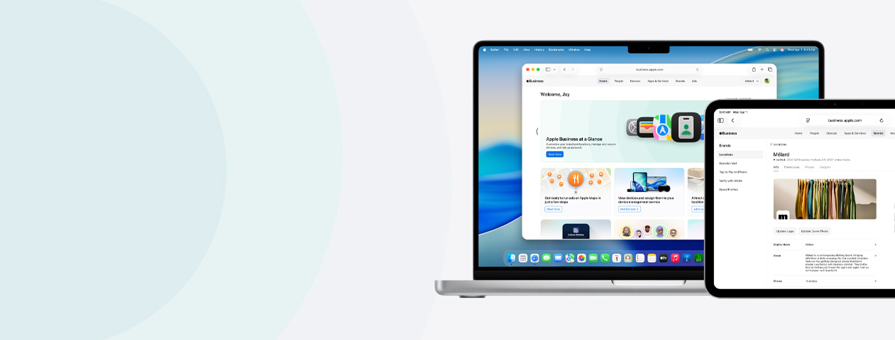 Apple devices displaying Apple Business services