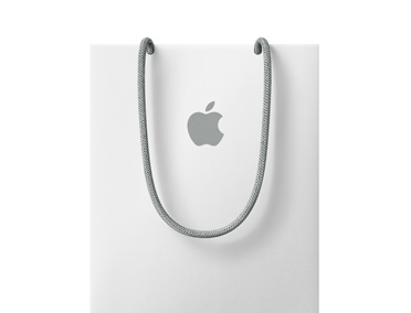 白色 Apple 購物袋，頂部附近有 Apple 標誌